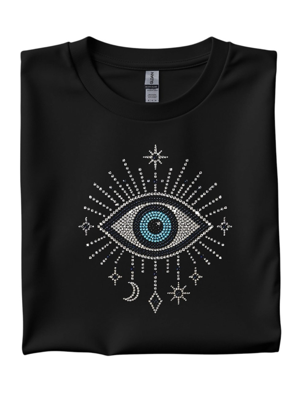 Evil Eye  faux rhinestone t- shirt S M L XL New Made to order. Black bling